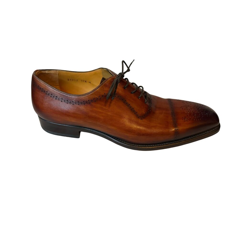 Magnanni Leyton Cap-Toe Oxford Dress Shoes Mens 10.5 Brown Cognac Leather Brogue